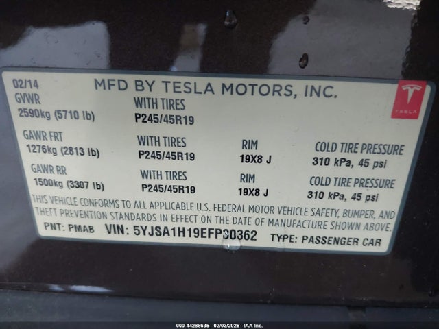 2014 TESLA MODEL S 5YJSA1H19EFP30362 Photo 8