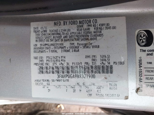 2011 FORD FUSION 3FAHP0GA9BR321900 Photo 8