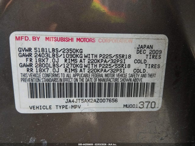 2010 MITSUBISHI OUTLANDER JA4JT5AX2AZ007656 Photo 8