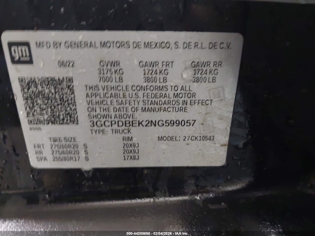 3GCPDBEK2NG599057 Chevrolet Silverado 1500 4wd Short Bed Custom