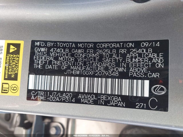 JTHBW1GGXF2079348 Lexus ES 300H