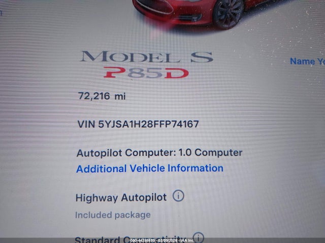 44288699 :رقم المزاد ، 5YJSA1H28FFP74167 vin ، 2015 Tesla Model S 70d/85d/p85d مزاد بيع