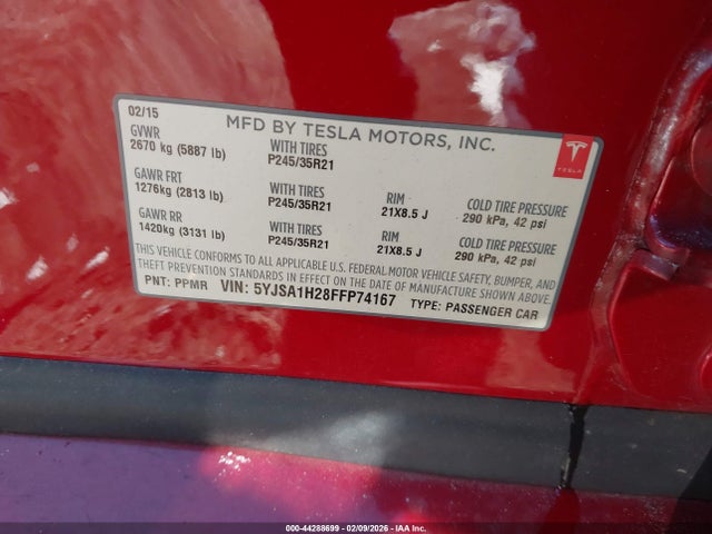 2015 TESLA MODEL S 5YJSA1H28FFP74167 Photo 8