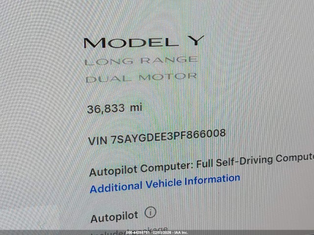Продажа на аукционе авто 2023 Tesla Model Y Awd/long Range Dual Motor All-wheel Drive, vin: 7SAYGDEE3PF866008, номер лота: 44288751