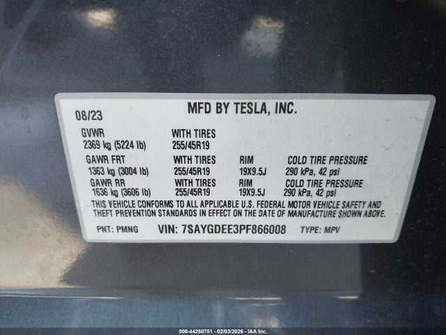 Продажа на аукционе авто 2023 Tesla Model Y Awd/long Range Dual Motor All-wheel Drive, vin: 7SAYGDEE3PF866008, номер лота: 44288751