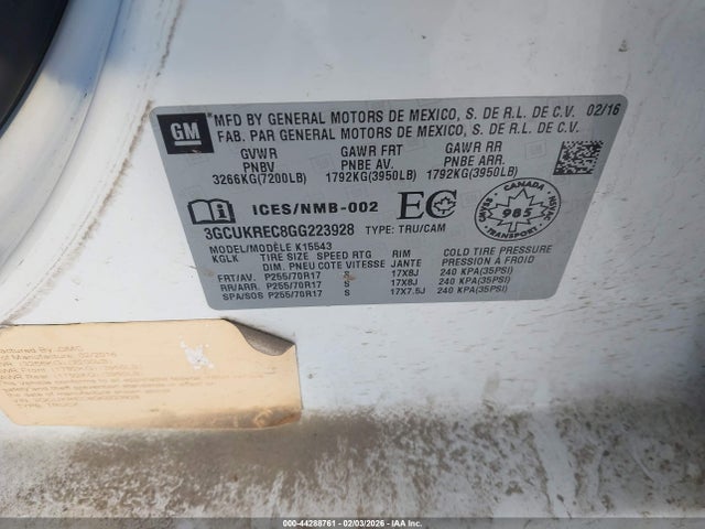 3GCUKREC8GG223928 Chevrolet Silverado 1500 1lt