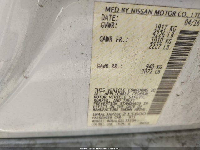 1N4AL3AP2GC215600 Nissan Altima 2.5/2.5 S/2.5 Sl/2.5 Sr/2.5 Sv