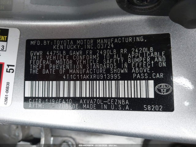 4T1C11AKXRU913995 Toyota CAMRY LE