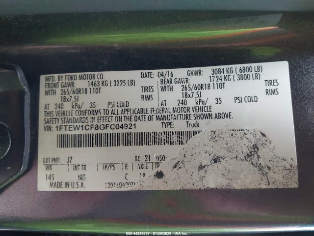 2016 FORD F-150 1FTEW1CF8GFC04921 Photo 8