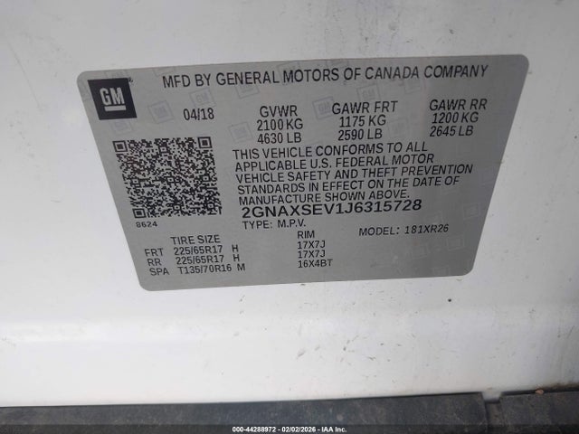 2018 CHEVROLET EQUINOX 2GNAXSEV1J6315728 Photo 8