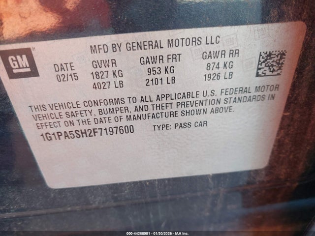 1G1PA5SH2F7197600 Chevrolet Cruze Ls Auto