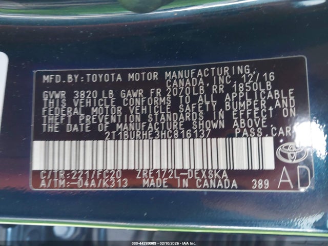 Toyota COROLLA SE 2017 2T1BURHE3HC816137 Image 9