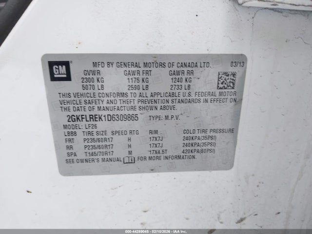 Aukcja sprzedaży 2013 Gmc Terrain Sle-1, vin: 2GKFLREK1D6309865, numer aukcji: 44289045