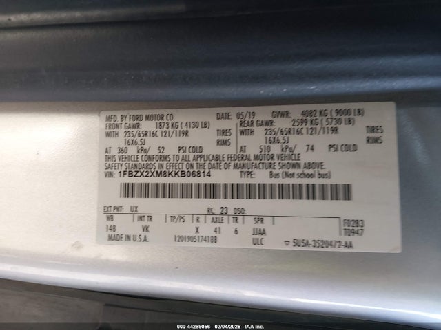 1FBZX2XM8KKB06814 Ford Transit-350 Xl