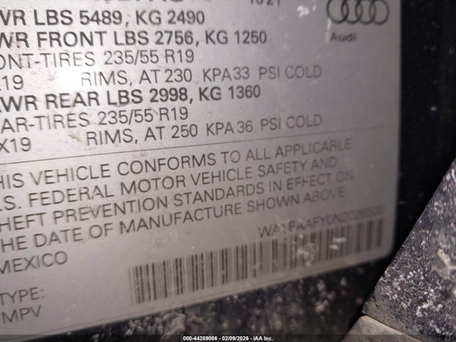 Aukcja sprzedaży 2022 Audi Q5 Premium Plus 45 Tfsi S Line Quattro S Tronic, vin: WA1EAAFY0N2026500, numer aukcji: 44289086