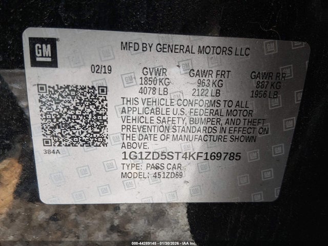 1G1ZD5ST4KF169785 Chevrolet MALIBU LT