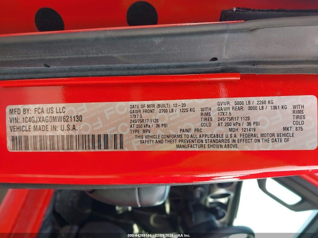 Продаж на аукціоні авто 2021 Jeep Wrangler Sport 4x4, vin: 1C4GJXAG0MW621130, номер лоту: 44289146