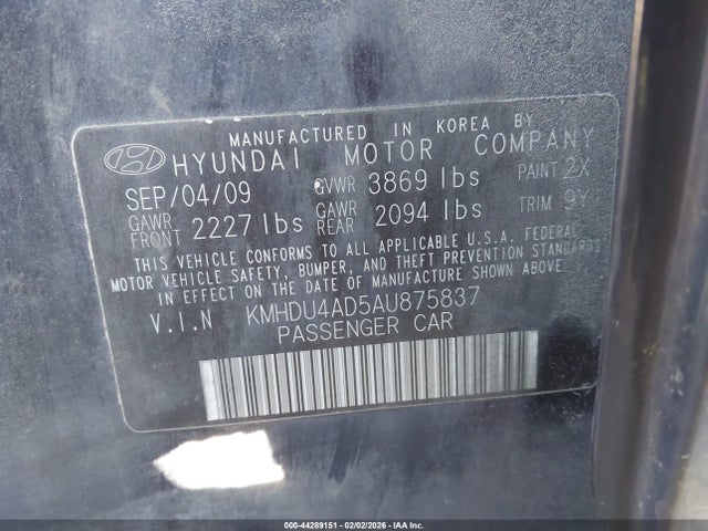 Aukcja sprzedaży 2010 Hyundai Elantra Se, vin: KMHDU4AD5AU875837, numer aukcji: 44289151
