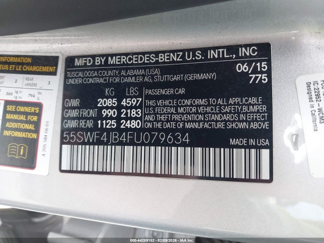 44289152 :رقم المزاد ، 55SWF4JB4FU079634 vin ، 2015 Mercedes-benz C 300 Sport مزاد بيع