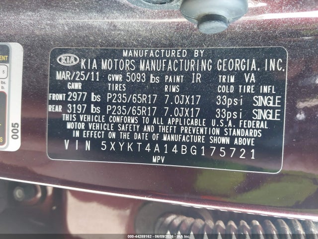 Aukcja sprzedaży 2011 Kia Sorento Lx, vin: 5XYKT4A14BG175721, numer aukcji: 44289162