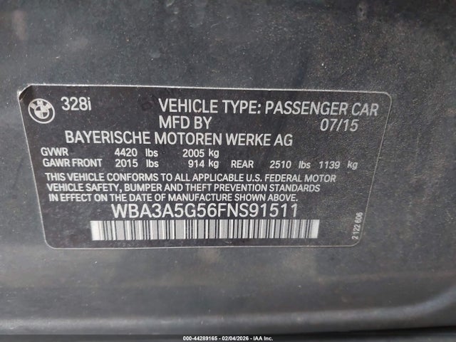 Продаж на аукціоні авто 2015 Bmw 328i, vin: WBA3A5G56FNS91511, номер лоту: 44289165