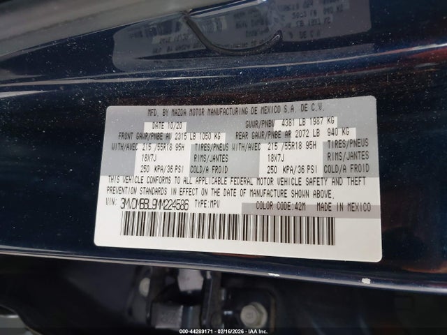 44289171 :رقم المزاد ، 3MVDMBBL9MM224586 vin ، 2021 Mazda Cx-30 Select مزاد بيع