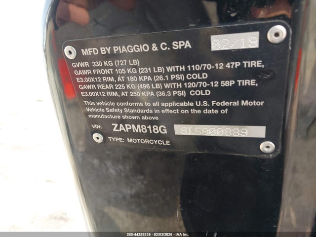Aukcja sprzedaży 2020 Vespa Sprint, vin: ZAPM818G8L5800889, numer aukcji: 44289236