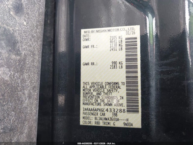 Продажа на аукционе авто 2016 Nissan Maxima 3.5 Platinum, vin: 1N4AA6APXGC433288, номер лота: 44289258