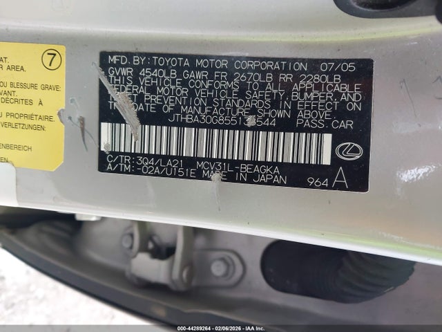 Aukcja sprzedaży 2005 Lexus Es 330, vin: JTHBA30G855138544, numer aukcji: 44289264