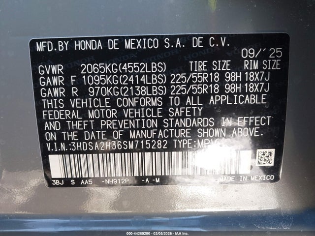 Aukcja sprzedaży 2025 Acura Adx, vin: 3HDSA2H36SM715282, numer aukcji: 44289280