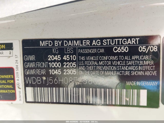 2008 MERCEDES-BENZ CLK 350 WDBTJ56H08F258076 Photo 8