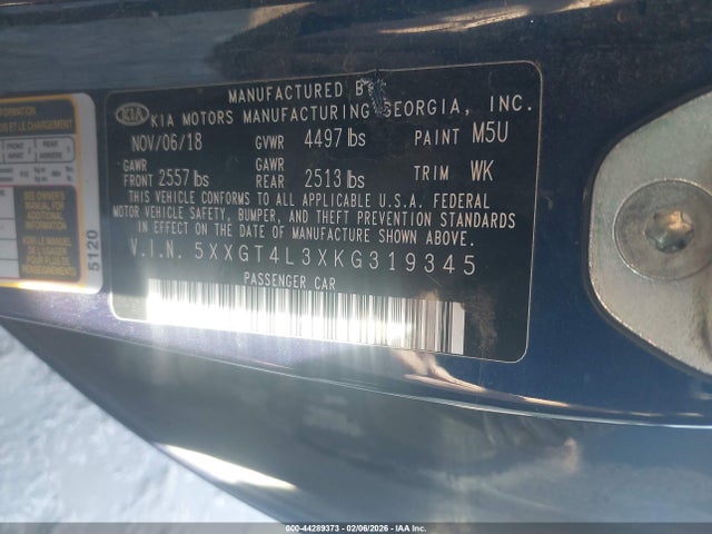 Продаж на аукціоні авто 2019 Kia Optima Lx, vin: 5XXGT4L3XKG319345, номер лоту: 44289373