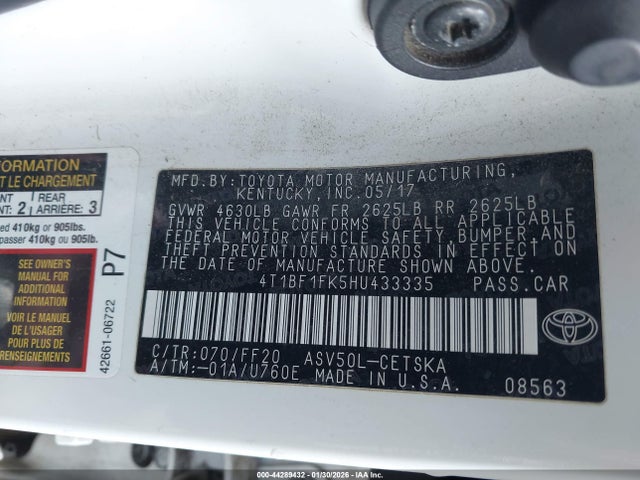Toyota CAMRY SE 2017 4T1BF1FK5HU433335 Image 9
