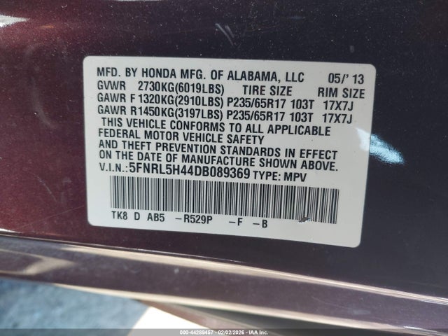 2013 HONDA ODYSSEY 5FNRL5H44DB089369 Photo 8