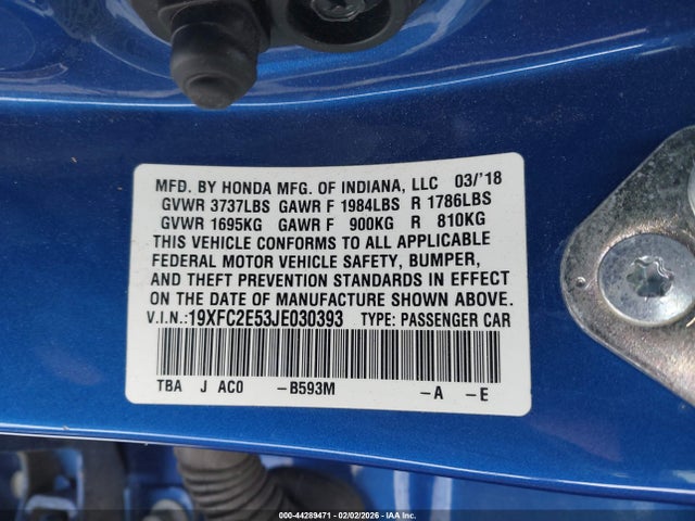 2018 HONDA CIVIC 19XFC2E53JE030393 Photo 8