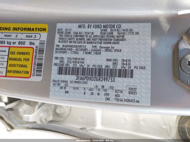 3FA6P0HD2GR249753 Ford FUSION SE