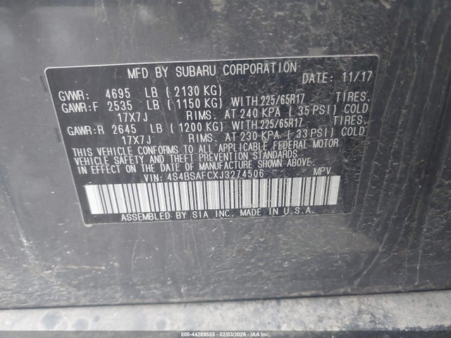 2018 SUBARU OUTBACK 4S4BSAFCXJ3274506 Photo 8