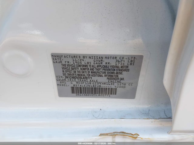 Aukcja sprzedaży 2025 Nissan Versa 1.6 S, vin: 3N1CN8DV2SL820771, numer aukcji: 44289596