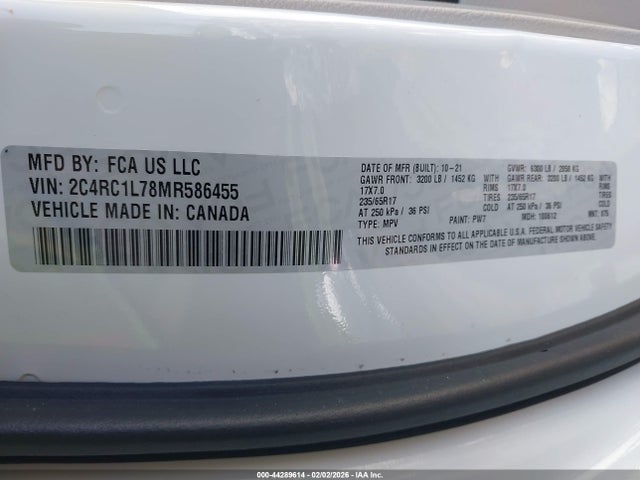 Aukcja sprzedaży 2021 Chrysler Pacifica Hybrid Touring L, vin: 2C4RC1L78MR586455, numer aukcji: 44289614