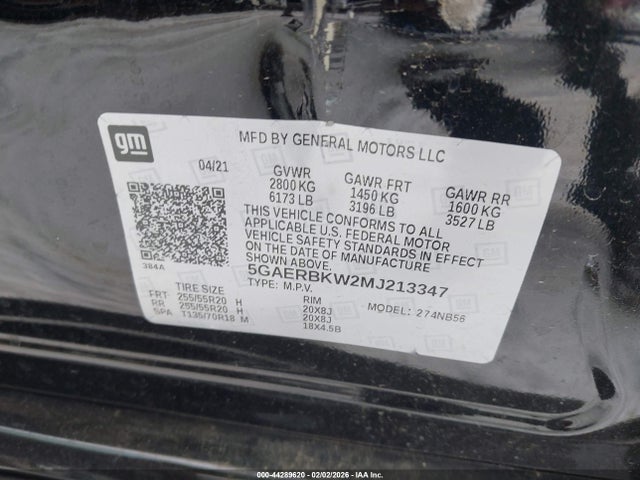 44289620 :رقم المزاد ، 5GAERBKW2MJ213347 vin ، 2021 Buick Enclave Fwd Essence مزاد بيع