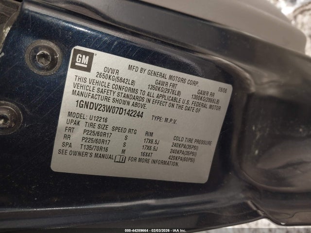 2007 CHEVROLET UPLANDER 1GNDV23W07D142244 Photo 8