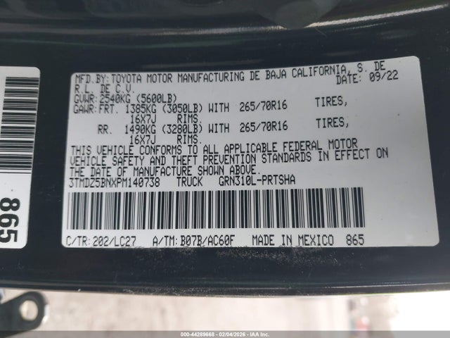 3TMDZ5BNXPM140738 Toyota Tacoma Trd Off Road