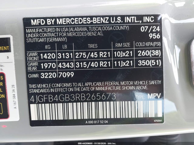 Продажа на аукционе авто 2024 Mercedes-benz Gle 450 Plug-in Hybrid 4matic, vin: 4JGFB4GB3RB265673, номер лота: 44289685