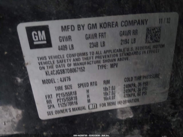44289750 :رقم المزاد ، KL4CJGSB7DB067152 vin ، 2013 Buick Encore Leather مزاد بيع