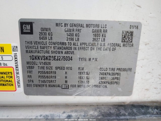 Aukcja sprzedaży 2014 Gmc Acadia Slt-2, vin: 1GKKVSKD3EJ275034, numer aukcji: 44289779