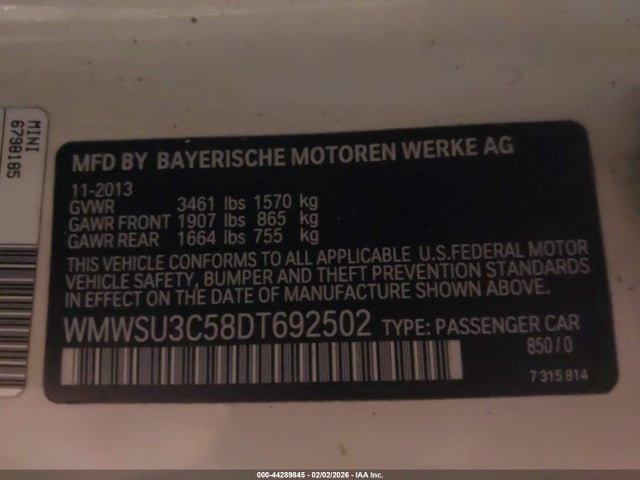 2013 MINI HARDTOP WMWSU3C58DT692502 Photo 8