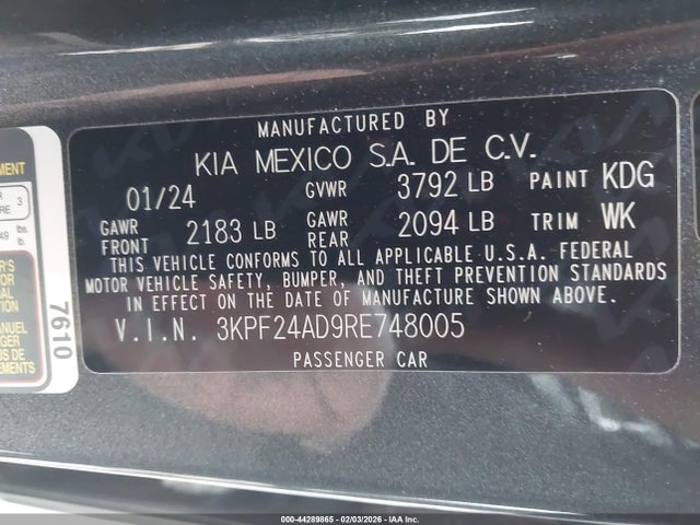 Продаж на аукціоні авто 2024 Kia Forte Lxs, vin: 3KPF24AD9RE748005, номер лоту: 44289865