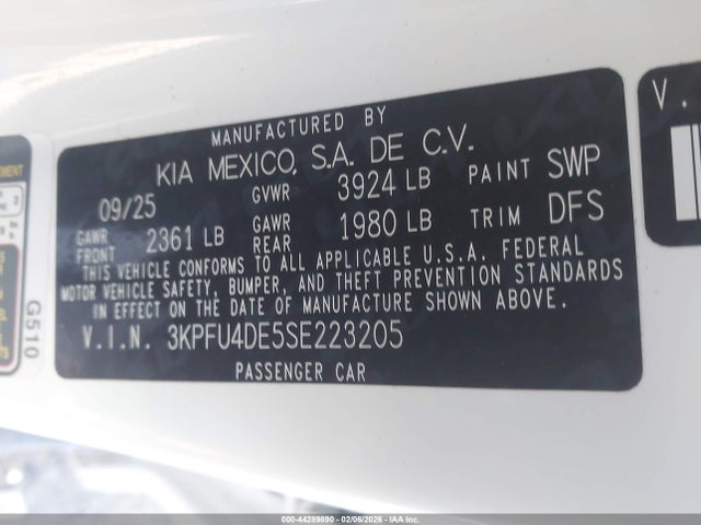 Aukcja sprzedaży 2025 Kia K4 Ex, vin: 3KPFU4DE5SE223205, numer aukcji: 44289890