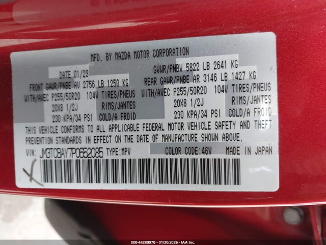 Aukcja sprzedaży 2023 Mazda Cx-9 Touring Plus, vin: JM3TCBAY7P0652085, numer aukcji: 44289970
