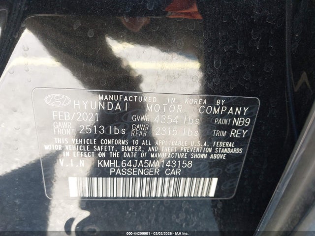 44290001 :رقم المزاد ، KMHL64JA5MA143158 vin ، 2021 Hyundai Sonata Sel مزاد بيع